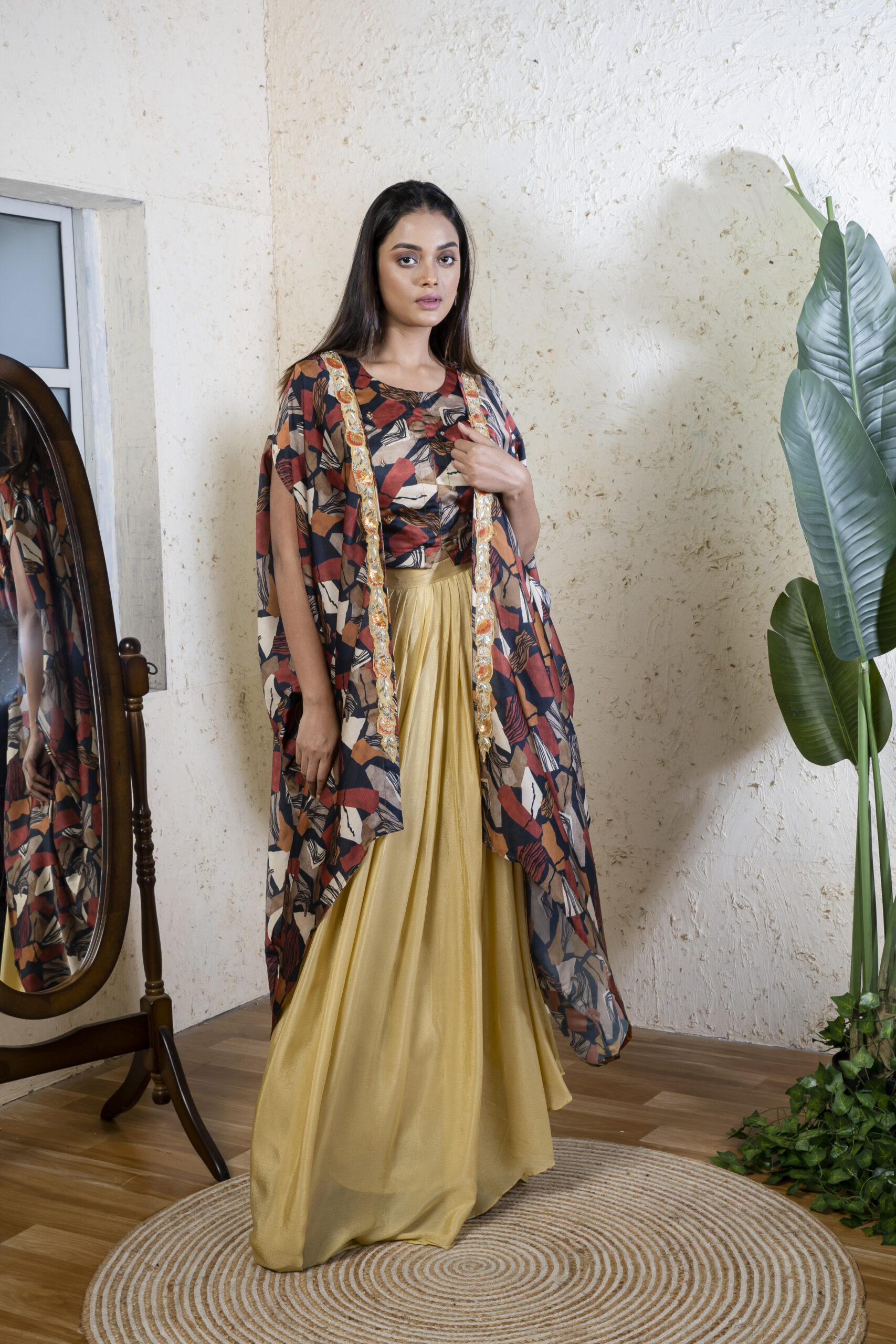 PURE CHINNON THREE PCS WARK ON BLOUSE AND CAPE