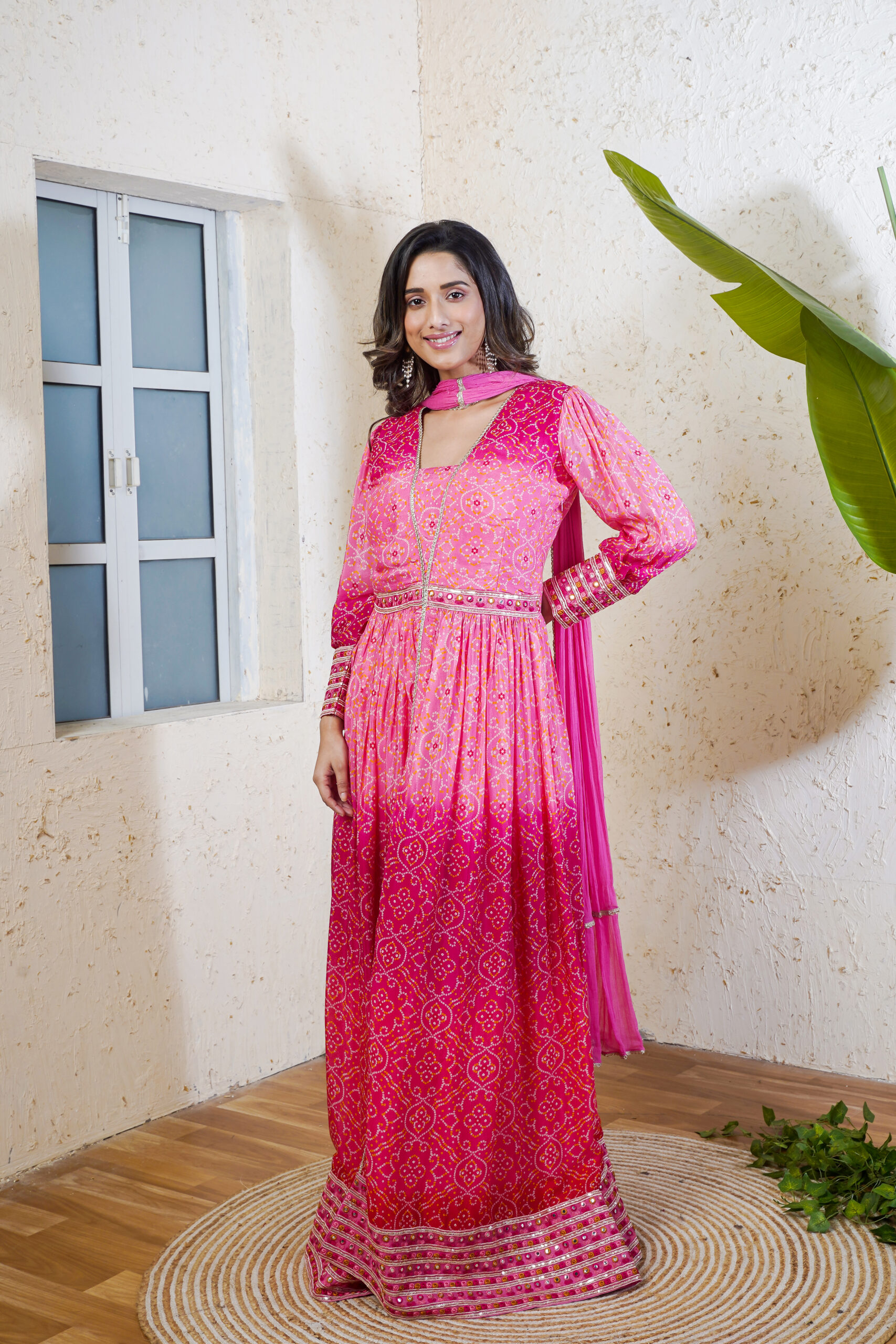 PURE CHINNON DIVIDER LONG GOWN FRONT OPEN THREE PCS BODY AND DIVIDER EMBY