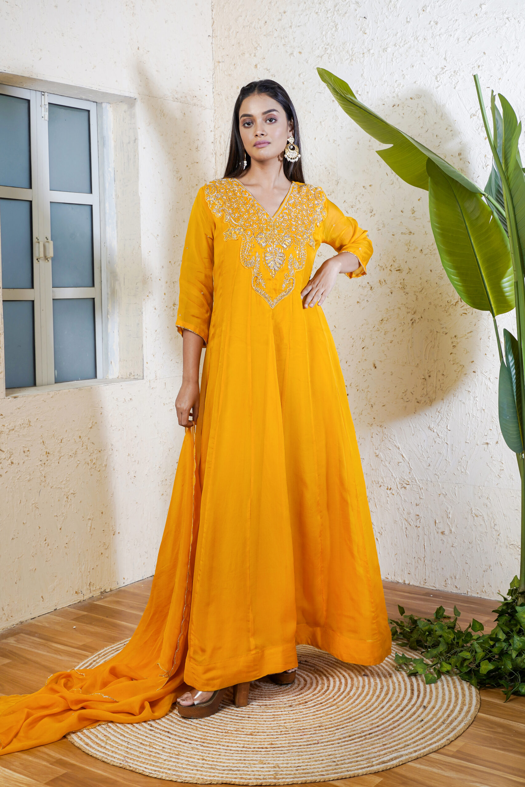 PURE ORGANZA GOWN WITH DUPPATA TWO PCS HAND JARI EMBY