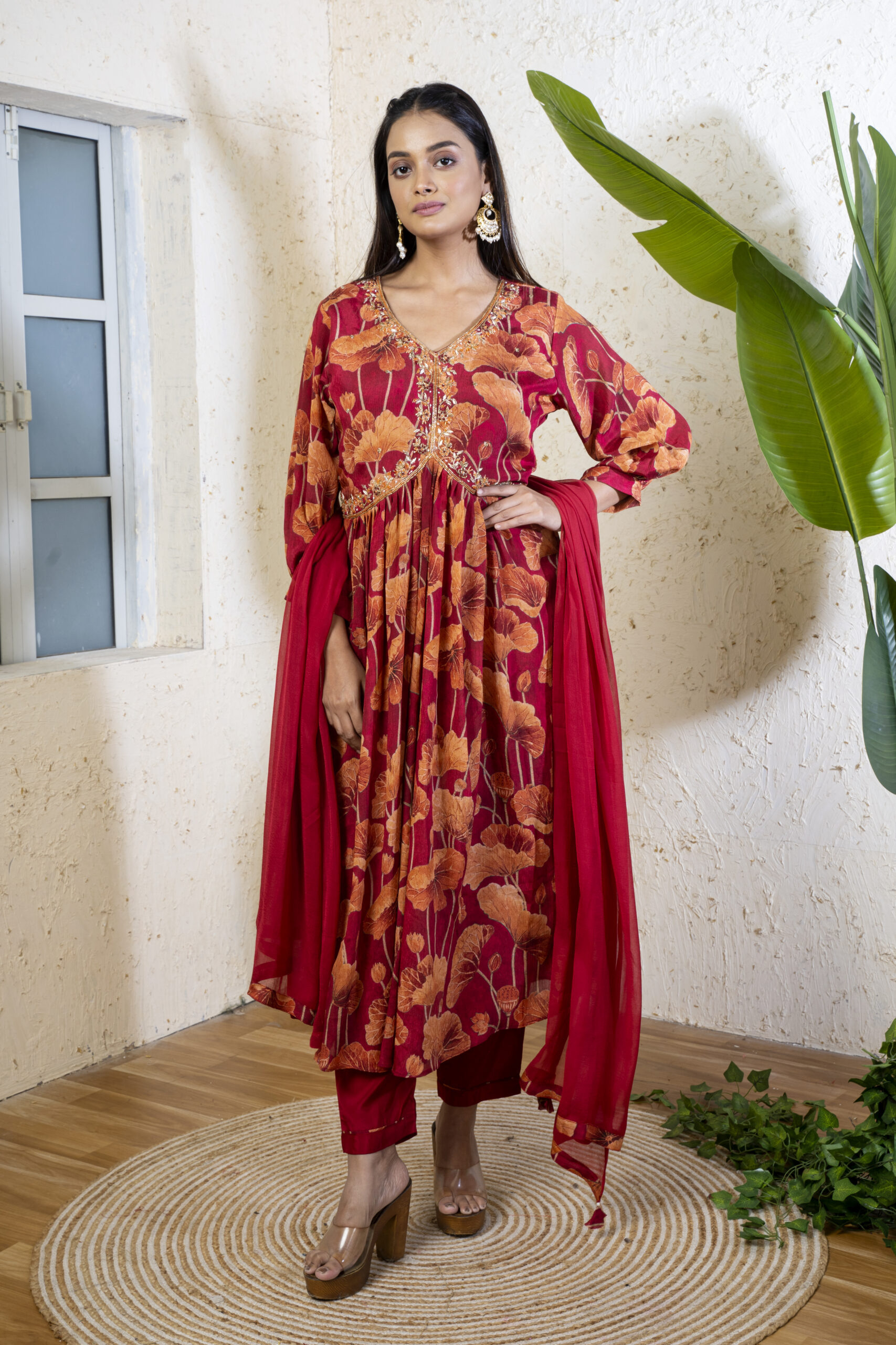 PURE CHINNON THREE PCS HAND WORK ON TOP
