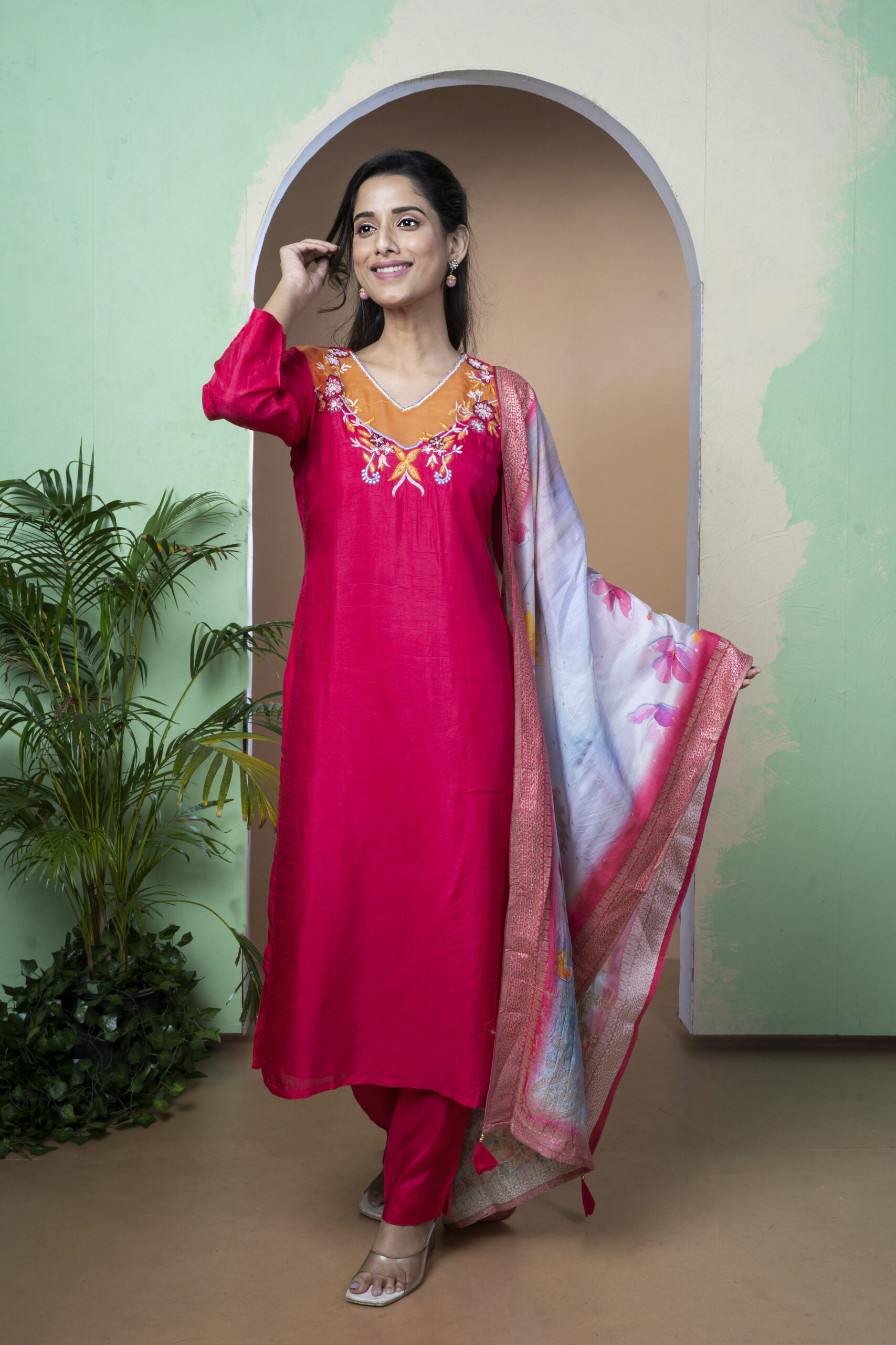 PURE POLA RUSSIAN DIGITAL DUPPATA THREE PCS RASHAM EMBY