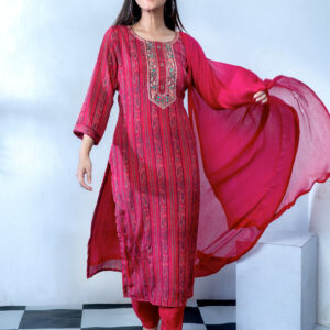 CHINNON WITH DIGITAL PRINT THREE PCS HAND EMBY