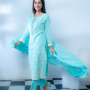 COTTON MAAL WITH BOORING THYREE PCS HAND EMBY