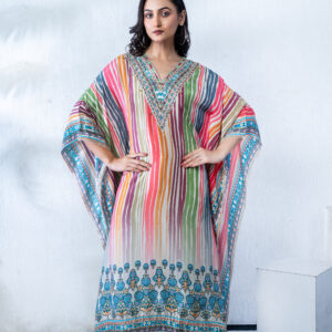 PURE CRAPE FABRIC WITH DIGITAL PRINT AND NECK EMBY