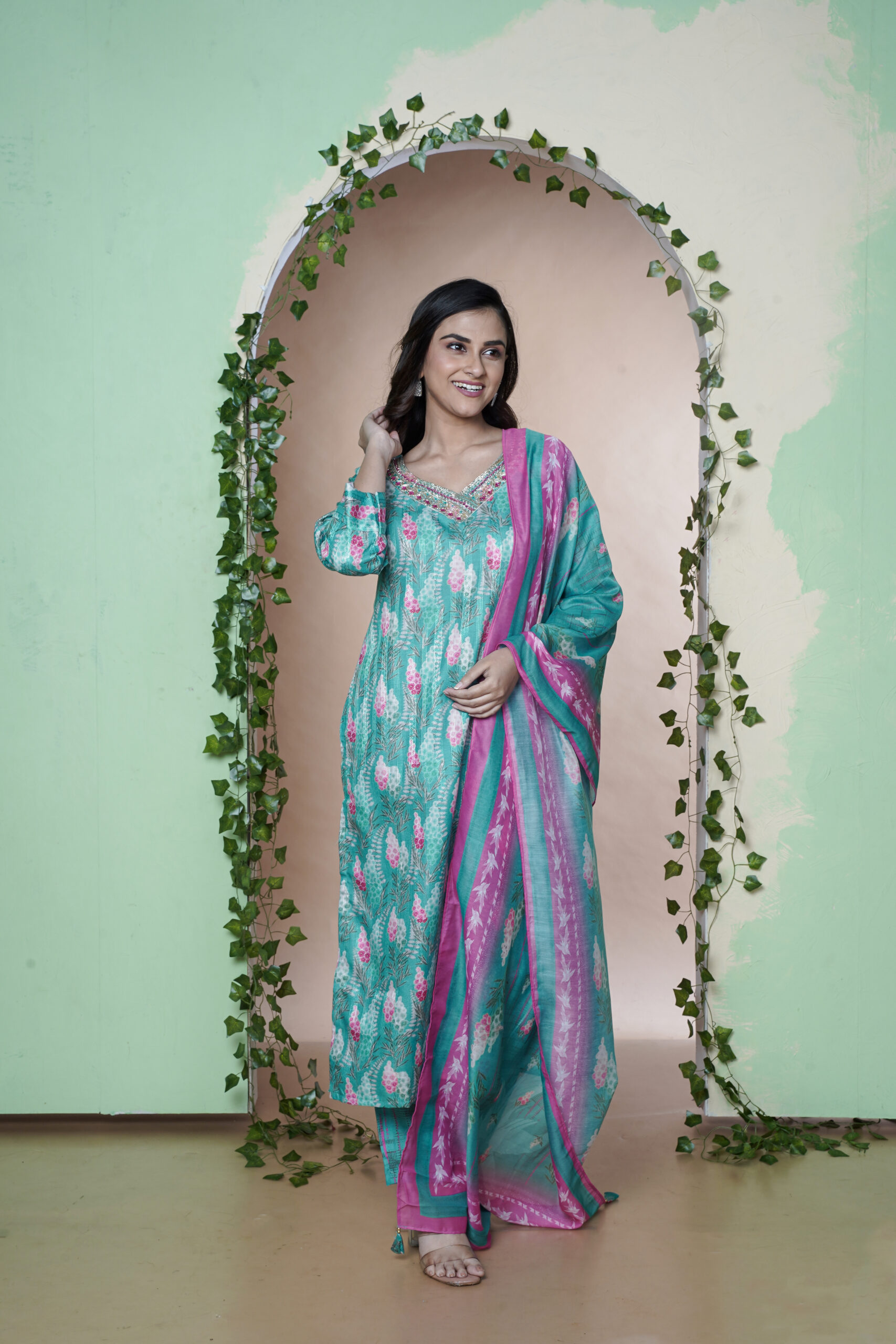 FANCY COTTON WITH DOBBY THREE PCS HAND EMBY