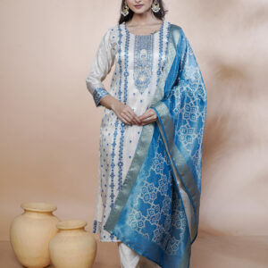 PURE SIMMER FABRIC THREE PCS MEENA ON TOP HAND EMBY