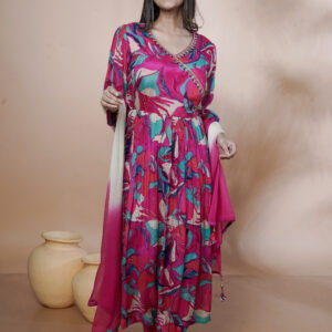 PURE CHINNON GOWN THREE PCS HAND AMBY ON NECK