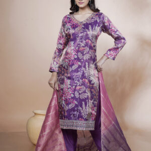 PURE SIMMER DIGITAL PRINT THREE PCS HAND EMBY ON NECK