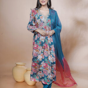 PURE CHINNON GOWN THREE PCS HAND AMBY ON NECK