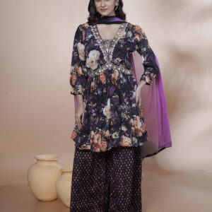 PURE CHINNON THREE PCS STYLISH NECK HAND WORK