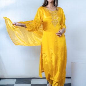 PURE CHINNON THREE PCS HAND EMBY ON BODY AND CUPPATA